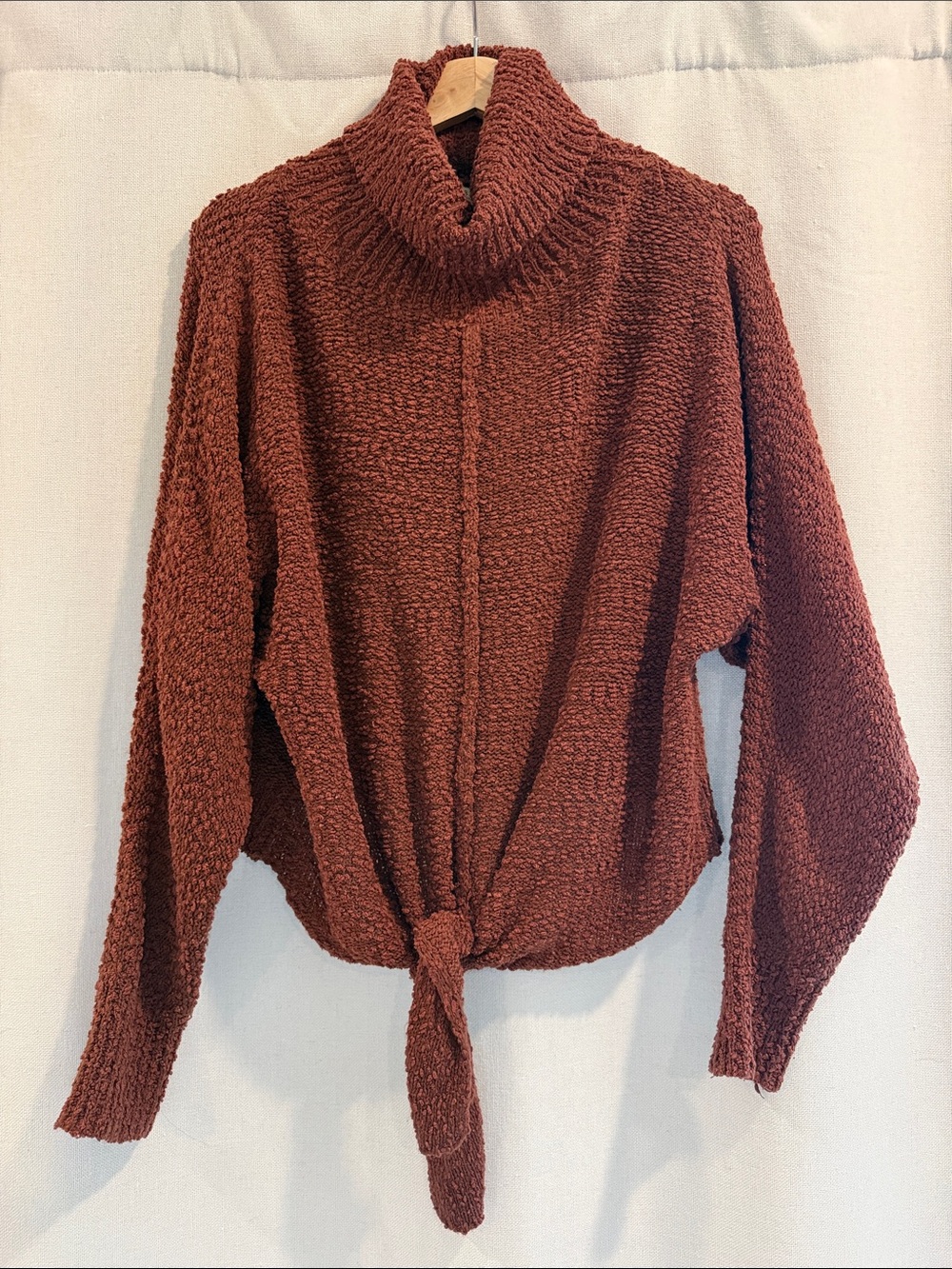 Polagram Rust Knit Cowl-Neck Tie-Front Sweater